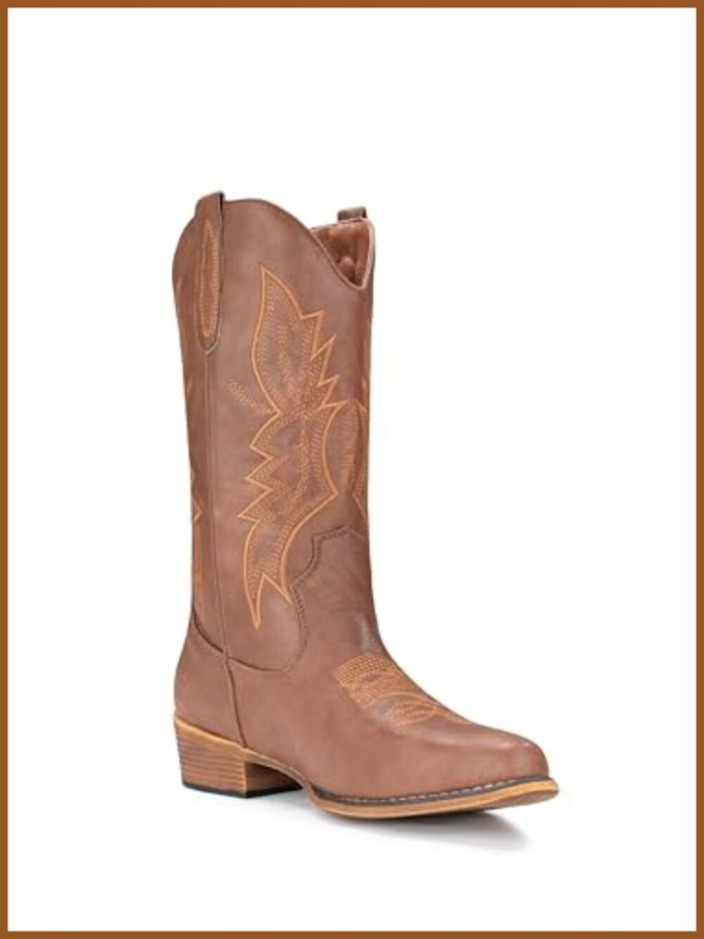 Mid Calf Pull-On Cowboy Boots Faux Leather Western Boots